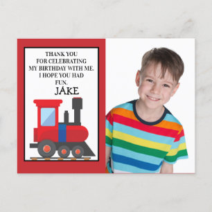 Rode Trein Verjaardagsfoto Bedankt Briefkaart