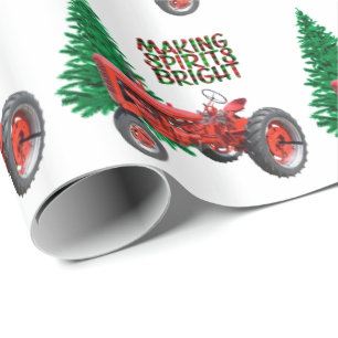  rode trekker en kerstmis met bomen cadeaupapier