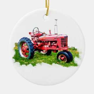 rode trekker in het veld keramisch ornament