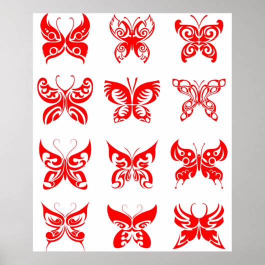 Rode Tribale Vlinder Sierobject Poster (Voorkant)