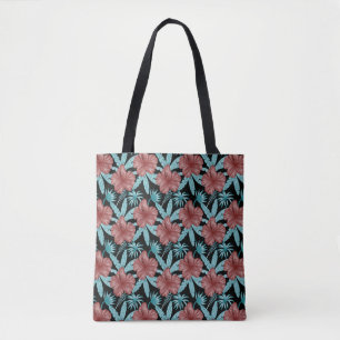 Rode tropische bloemen naadloos patroon & blauwe b draagtas