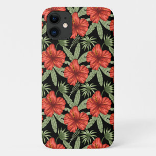 Rode tropische bloemen naadloze groene bladeren iPhone 11 hoesje