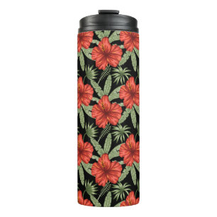 Rode tropische bloemen naadloze groene bladeren thermosbeker
