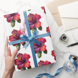 Rode Tropische Hibiscus Bloemige Trouwdag Cadeaupapier
