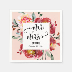 Rode Trouwboeket Bloemboeket Mr & Mrs Script, Blus Servet