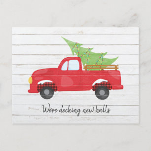 Rode Truck Decking Nieuwe Zalen Kerstfoto Bewegen Aankondigingskaart