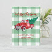 Rode Truck Dennengeboom Prettig Kerstfeest Groen G Feestdagenkaart (Staand voorkant)