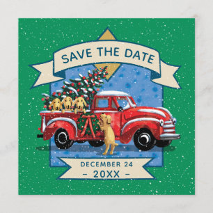 Rode  Truck Dog Familie Kerstfeest Kaart