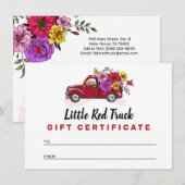 Rode Truck & Flowers Cadeaubon Kaart (Voorkant / Achterkant)