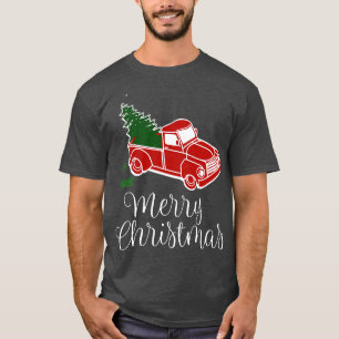 rode truck met kerstboom retro auto t-shirt