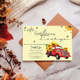 rode truck met zonnebloemen Baby shower Kaart