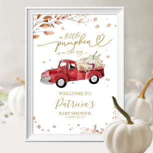 Rode Truck Witte Pompoen Baby Shower Welkom Bord Poster