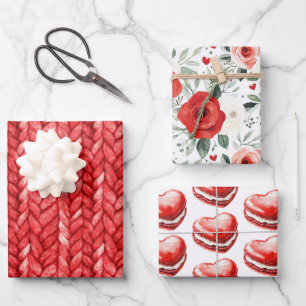 Rode trui bloemhart macarons verjaardag inpakpapier vel