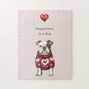 Rode trui Witte harten Geluk is een hond Legpuzzel