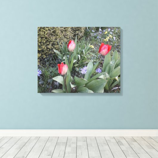 Rode tuintulpen canvas afdruk (Insitu (Houten vloer))