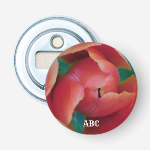 Rode Tulp Bloem Macro Kunst: Flesopener Button Flesopener