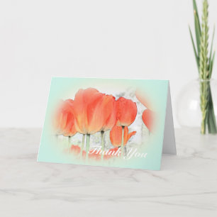 Rode tulp bloemen in lichtblauw Dank u Bedankkaart