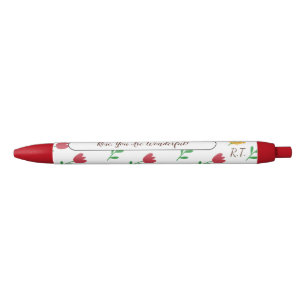 Rode Tulp Bloemen Patroon Monogram Initialen Pen
