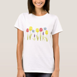Rode Tulp Bloemen Spring Garden Tekening T-shirt