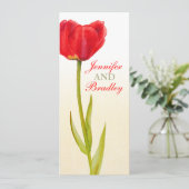 Rode tulp bruiloftsreceptie dinermenu kaart (Staand voorkant)