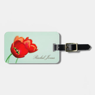 Rode tulp florale mint groene bokeh stijl persoonl bagagelabel