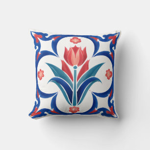 Rode Tulp Turkse Iznik Keramische Patroon Kunst Kussen