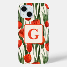 Rode tulp veld patroon gepersonaliseerd monogram