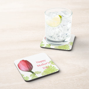 rode tulpbloem, vrolijke moederdag drankjes onderzetter