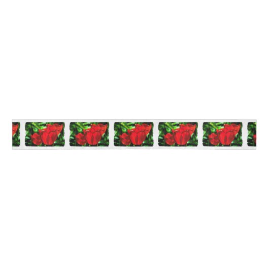 Rode tulpbloemen grosgrain lint (Voorkant)