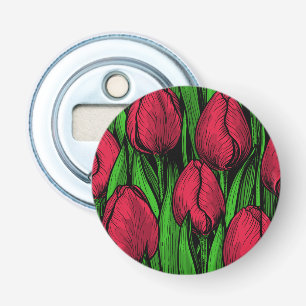 Rode tulpen button flesopener