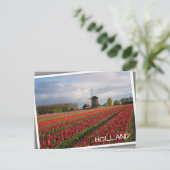 Rode tulpen en een windmolen briefkaart (Staand voorkant)