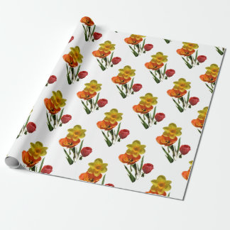 Rode tulpen en gele daffodilbloemen cadeaupapier