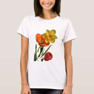 Rode tulpen en gele daffodilbloemen t-shirt