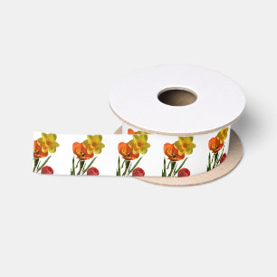 Rode tulpen en gele narcis bloemen lint