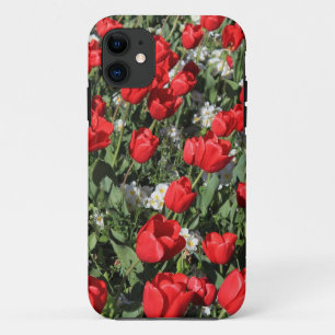 Rode Tulpen en witte primroses iPhone 11 Hoesje