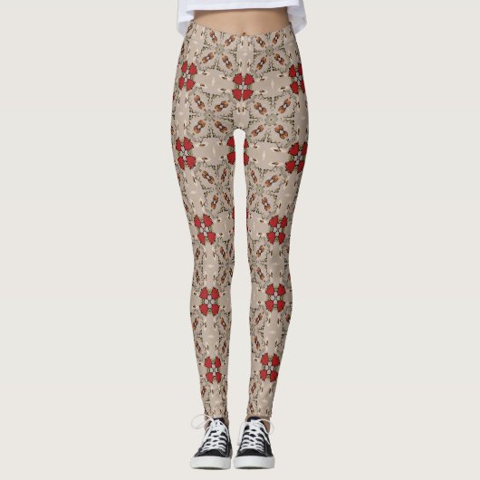 Rode tulpen geometrische leggings (Voorkant)