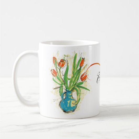 Rode Tulpen in Blue Vase Spring Floral Monogrammen Koffiemok (Links)