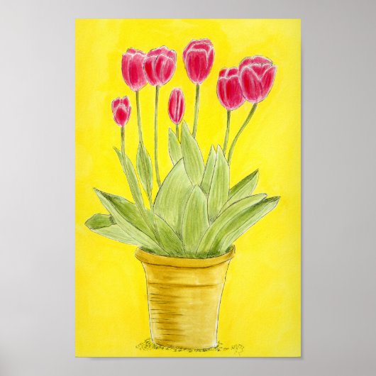 Rode tulpen in een pot  poster (Voorkant)