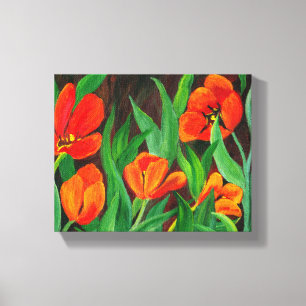 Rode Tulpen omwikkeld doek Canvas Afdruk