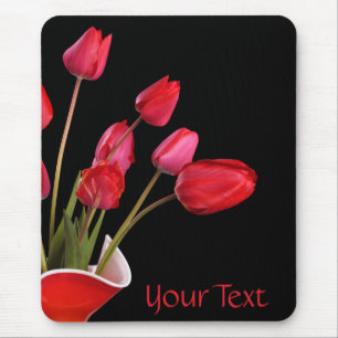 Rode Tulpen op Black Mousepad Muismat