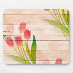 Rode tulpen op de achtergrond van schoon hout muismat