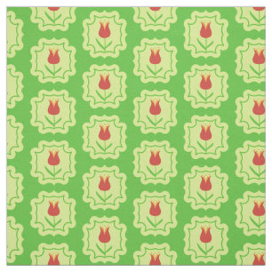 Rode tulpen op groen - Retro lente bloemenpatroon Stof