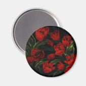 Rode tulpen op zwart magneet (Voorkant / Achterkant)