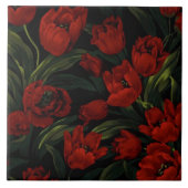 Rode tulpen op zwart tegeltje (Voorkant)