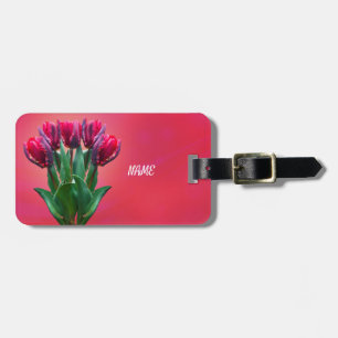 Rode tulpen personaliseren bagagelabel
