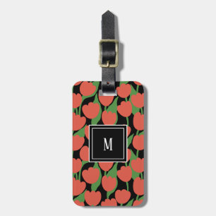 Rode tulpen retro, gepersonaliseerd monogram bagagelabel