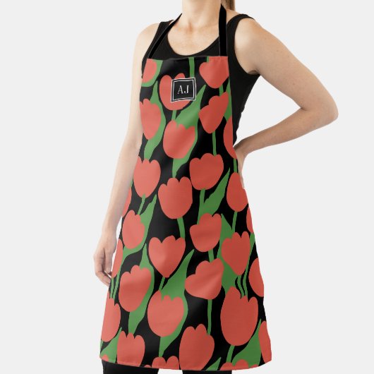 Rode tulpen retro, gepersonaliseerd Schort (Insitu)