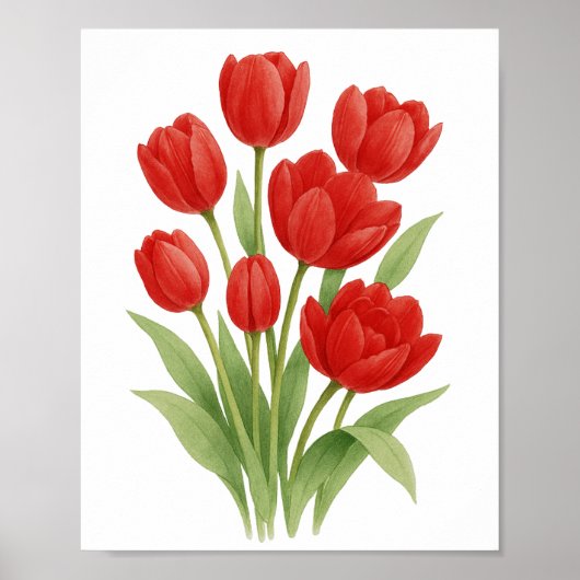 Rode Tulpen Schilderen Bloemen Wall Art Poster (Voorkant)