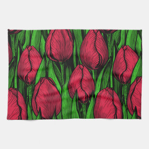 Rode tulpen theedoek