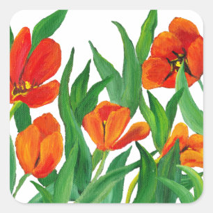 Rode tulpen vierkante sticker